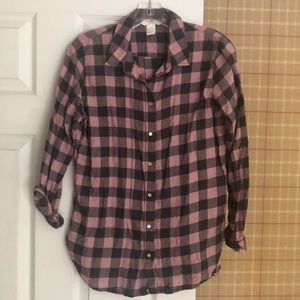 Pink & grey plaid button long sleeve